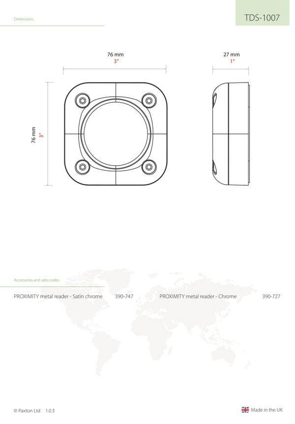 Paxton Proximity Reader Metal Satin Chrome, 390-747