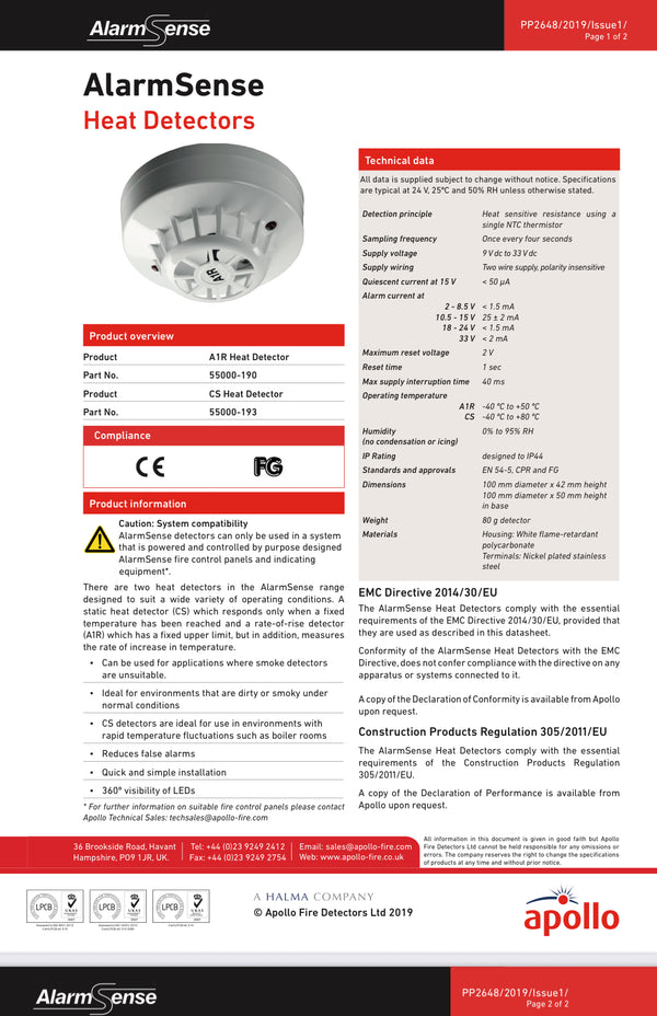 Apollo AlarmSense Heat Detector A1R