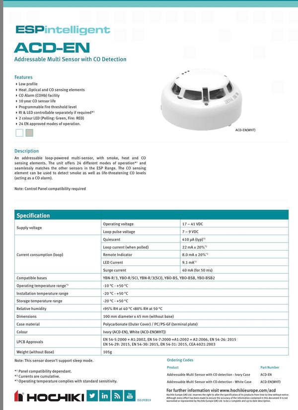 Hochiki Multi-Sensor with CO - Ivory Case