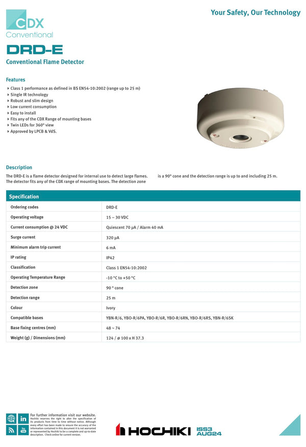 Hochiki Conventional Infrared Flame Detector Ivory