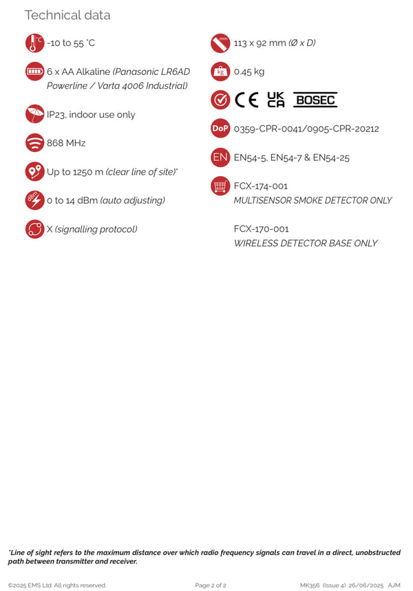 EMS FireCell FCX-174-001 | Wireless Multisensor Detector | Optical & Heat