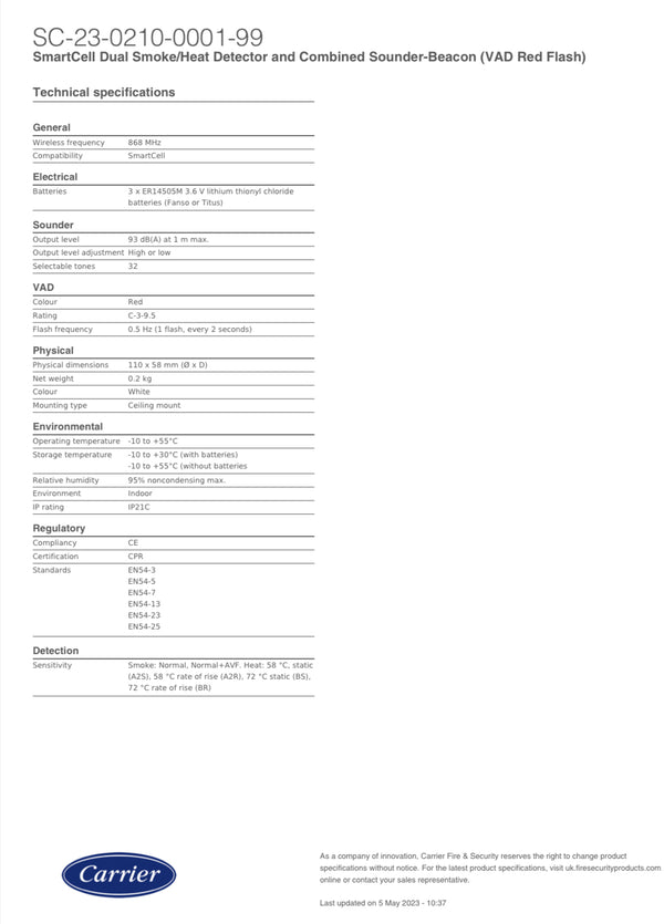 SmartCell Wireless Dual Smoke & Heat Detector with Sounder & Beacon VAD