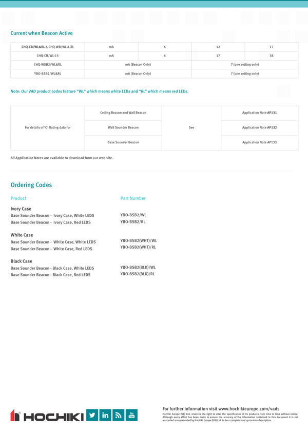 Hochiki Loop Base Sounder Beacon 24V White Case White LEDs, YBO-BSB2(WHT)/WL
