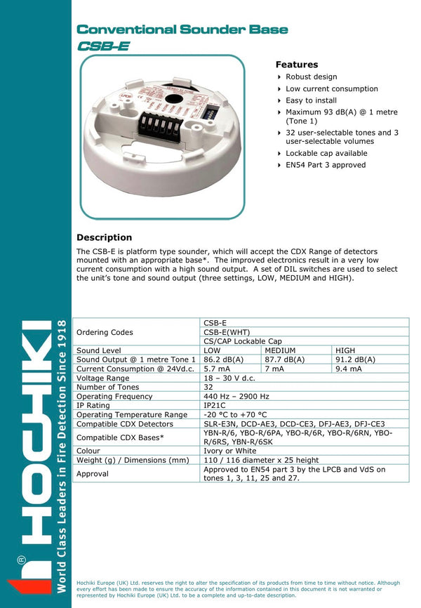 Hochiki Conventional Sounder Base - Ivory Case