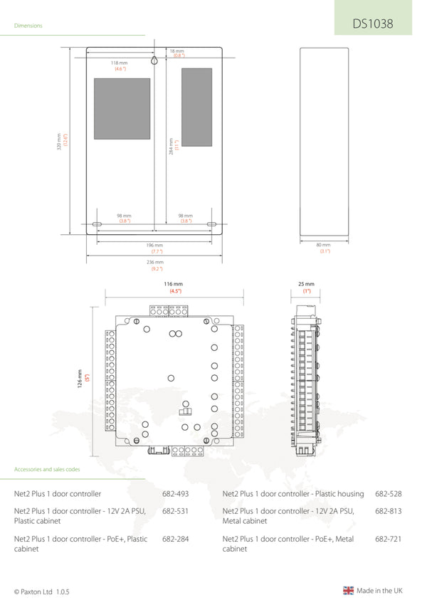 Paxton Net2 Plus 1 Door Controller PoE+ Plastic Cabinet, 682-284