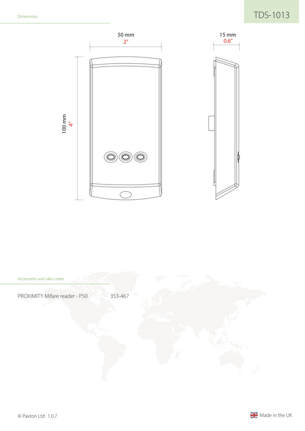 Paxton Net2 P50 MIFARE Proximity Reader, 353-467