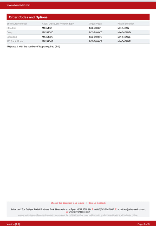 Advanced MxPro5 1-4 Loop Fire Panel c/w 1 Loop Card Large Enclosure - Advanced Electronics
MX-5401