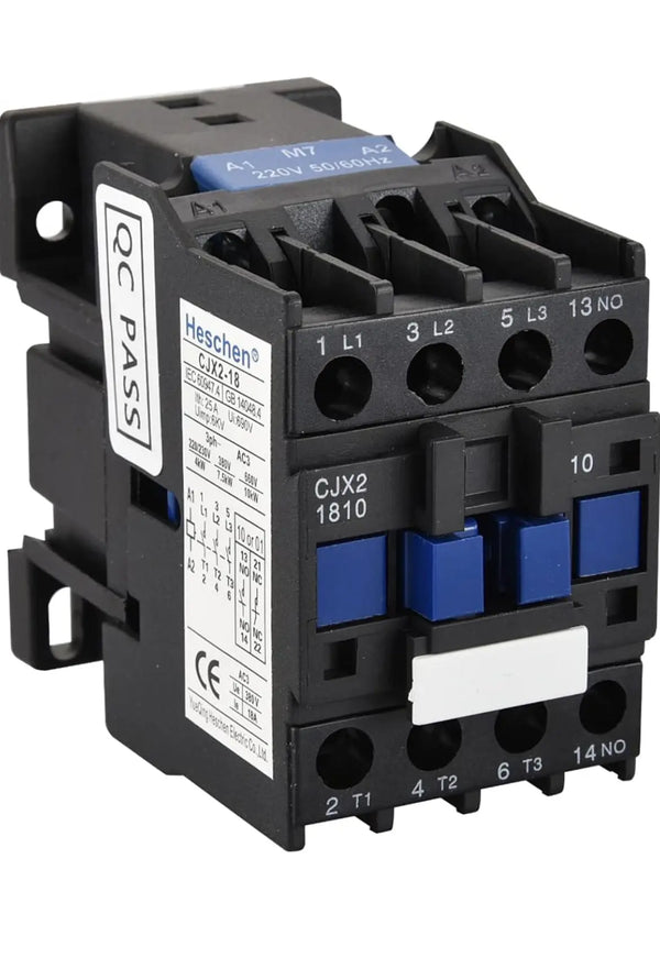 AC Contactor, CJX2-1810, 220V 50/60Hz Coil, 3P, 3 Pole, Normally Open, Ie 18A, Ue 380V - Heschen FIXES-HUB
