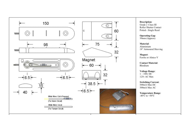 Knight Roller Shutter Contact 4-Wire Single Reed 0.5m Armoured Cable Aluminium G2, Intruder
Contacts FIXES-HUB