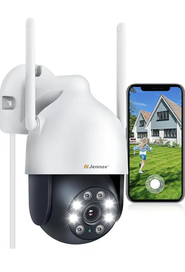 Security Camera Outdoor, PTZ Wifi Home CCTV Camera 360° View with Auto Tracking, 24/7 Recording, Color Night Vision, Motion Detection, 2-way audio, Sound-Lights Alarm, IP66 FIXES-HUB