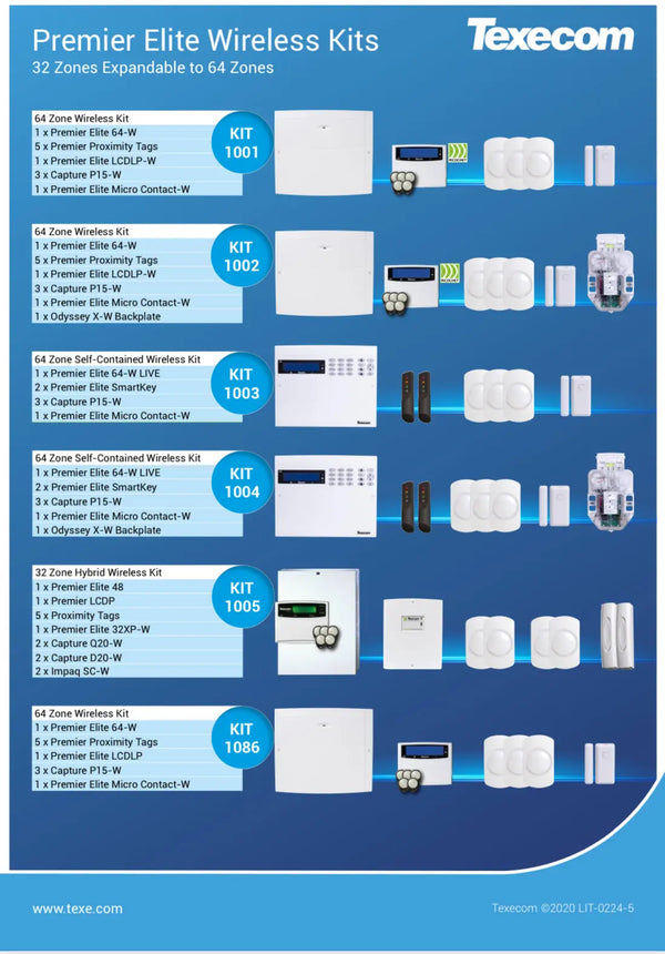 Texecom 32 Zone Hybrid Wireless Kit including Capture-KIT-1005 FIXES-HUB