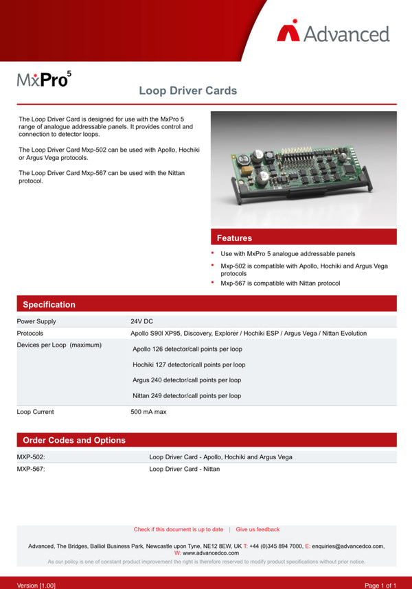 Advanced MxPro5 MX-5000 Loop Driver Card - Advanced Electronics, MXP-502