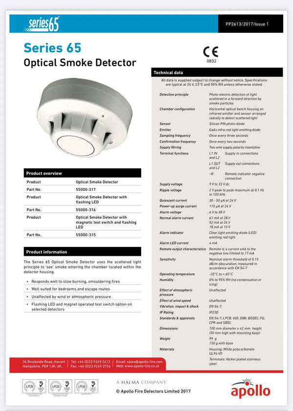 Apollo Series 65 S65 Optical Smoke Detector FIXES-HUB