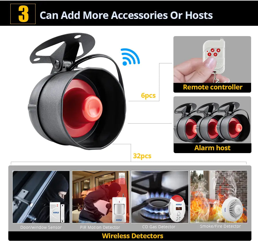KERUI Security Alarm System Indoor Outdoor Weather-Proof Siren Window Door Sensors Motion Sensor Alarm With Remote