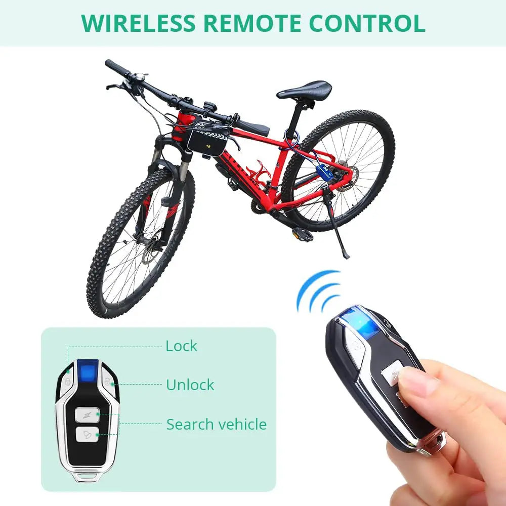 Bike Lock 110dB Waterproof Security Bicycle Cable Lock with Remote Control 4-Digit Password Motorcycle Burglar Alarm