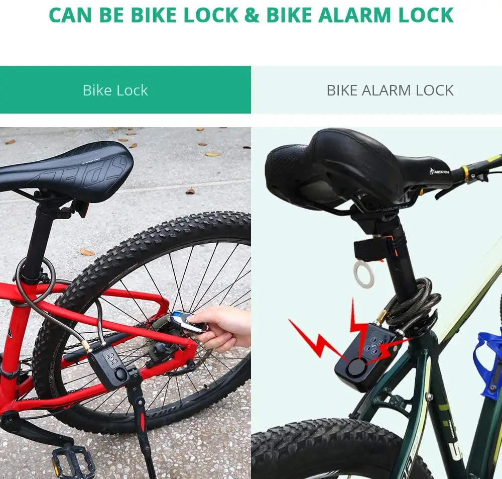Bike Lock 110dB Waterproof Security Bicycle Cable Lock with Remote Control 4-Digit Password Motorcycle Burglar Alarm