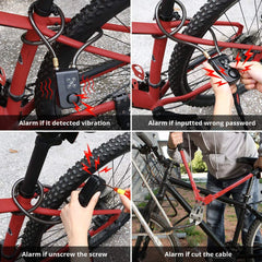 Bike Lock 110dB Waterproof Security Bicycle Cable Lock with Remote Control  4-Digit Password Motorcycle Burglar Alarm for Oudoor