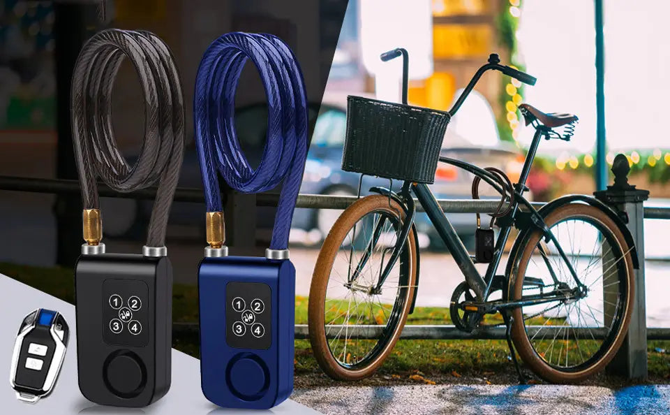 Bike Lock 110dB Waterproof Security Bicycle Cable Lock with Remote Control 4-Digit Password Motorcycle Burglar Alarm