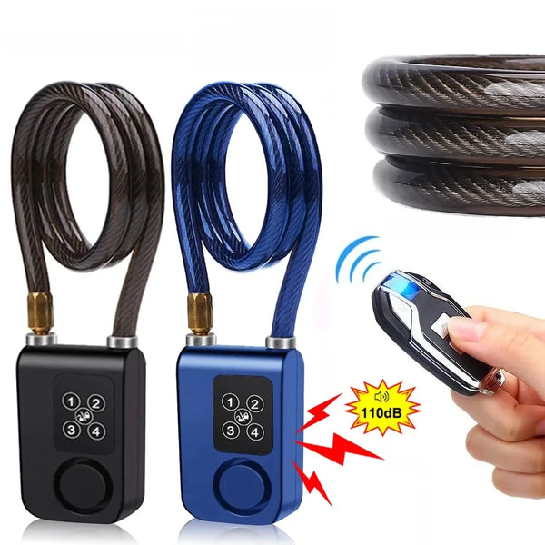 Bike Lock 110dB Waterproof Security Bicycle Cable Lock with Remote Control 4-Digit Password Motorcycle Burglar Alarm