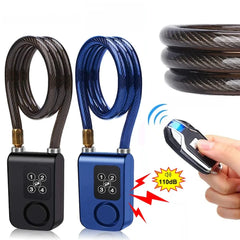 Bike Lock 110dB Waterproof Security Bicycle Cable Lock with Remote Control 4-Digit Password Motorcycle Burglar Alarm
