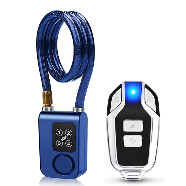 Bike Lock 110dB Waterproof Security Bicycle Cable Lock with Remote Control 4-Digit Password Motorcycle Burglar Alarm