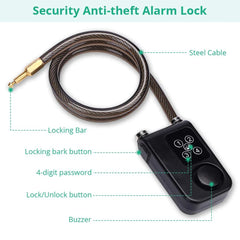Bike Lock 110dB Waterproof Security Bicycle Cable Lock with Remote Control 4-Digit Password Motorcycle Burglar Alarm