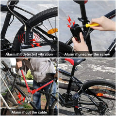 Bike Lock 110dB Waterproof Security Bicycle Cable Lock with Remote Control 4-Digit Password Motorcycle Burglar Alarm