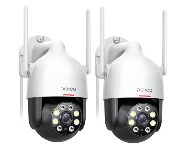 DEKCO 2K Security Camera Outdoor with Motion Tracking Pan-Tilt 360° View CCTV Camera Sound-Lights Alarm Home WiFi