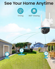 DEKCO 2K Security Camera Outdoor with Motion Tracking Pan-Tilt 360° View CCTV Camera Sound-Lights Alarm Home WiFi