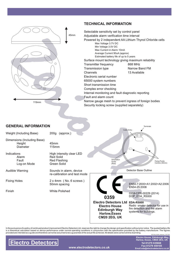 EDA R5000 Zerio Plus Wireless Optical Smoke Detector
