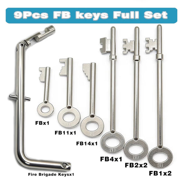 Fire Brigade Keys Full Set 9Pcs with FB1 FB2 FB4 FB11 FB14 Universal Fire Door & Firemans Drop Key for Emergency Access