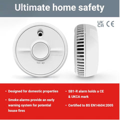 FireAngel SB1-R Smoke Alarm - Toast Proof Optical Smoke Alarms for Home with Replaceable Battery and Test/Silence