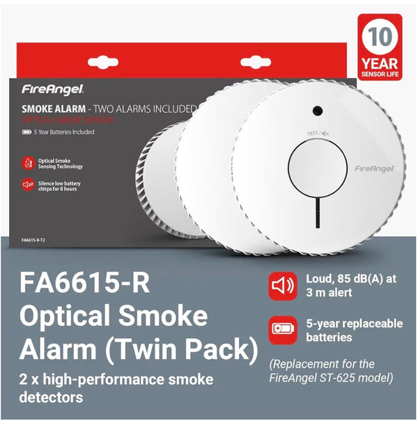 FireAngel SB1-R Smoke Alarm - Toast Proof Optical Smoke Alarms for Home with Replaceable Battery and Test/Silence