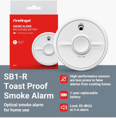 FireAngel SB1-R Smoke Alarm - Toast Proof Optical Smoke Alarms for Home with Replaceable Battery and Test/Silence