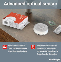 FireAngel SB1-R Smoke Alarm - Toast Proof Optical Smoke Alarms for Home with Replaceable Battery and Test/Silence