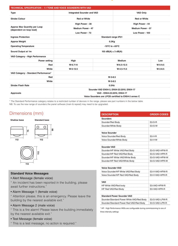 Gent IP66 Weatherproof Red Body High Power Voice Sounder with Red VAD - S3EP-V-VAD-HPR-R