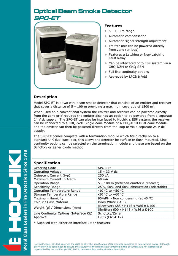 Hochiki Beam Smoke Detector 5-100m