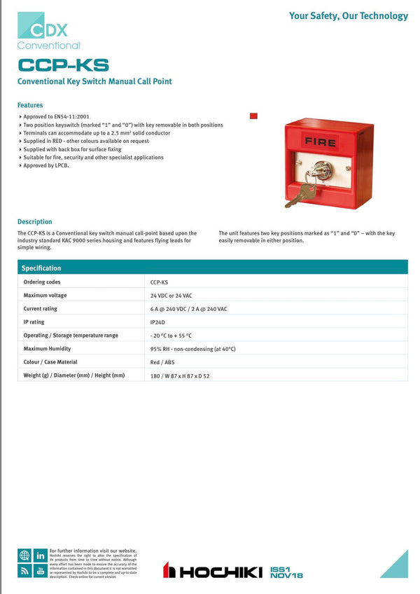 Hochiki Conventional Keyswitch Call Point - 2 Position