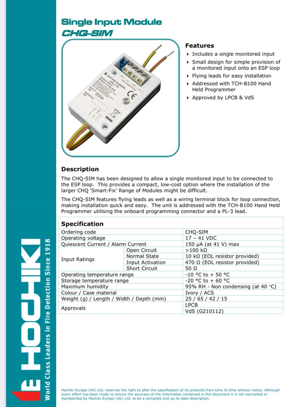 Hochiki Single Input Module