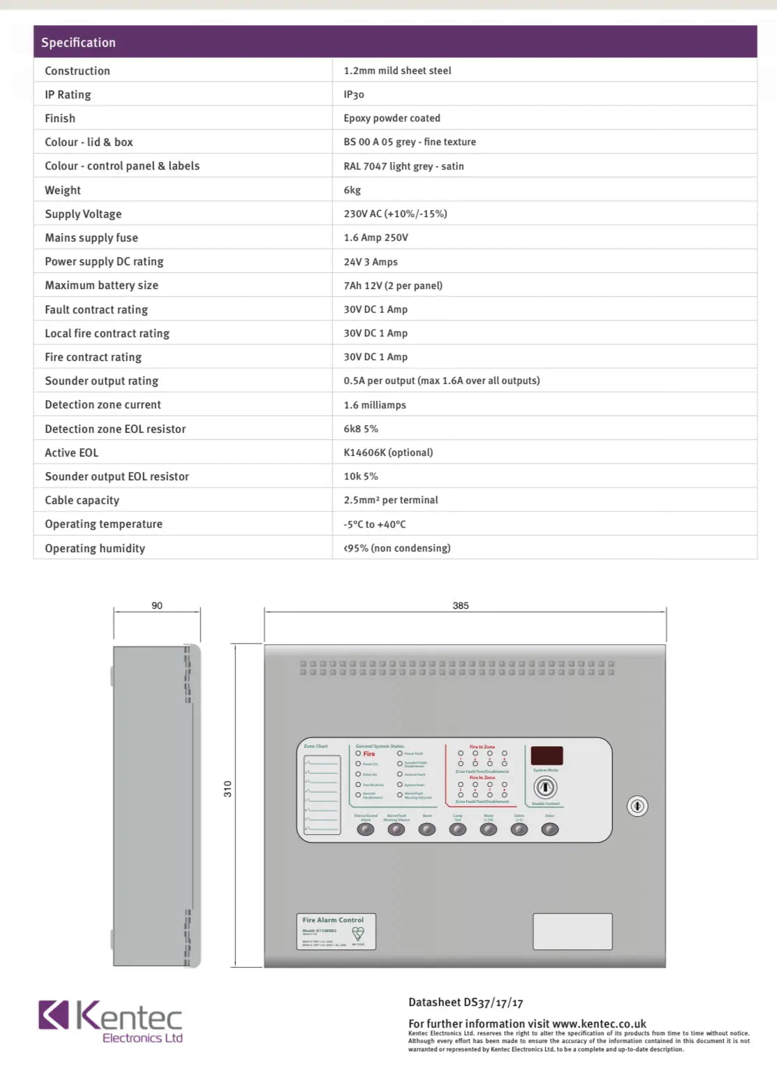 4-Wire Conventional Fire Alarm Control Panel by Kentec, K11020M2 ...