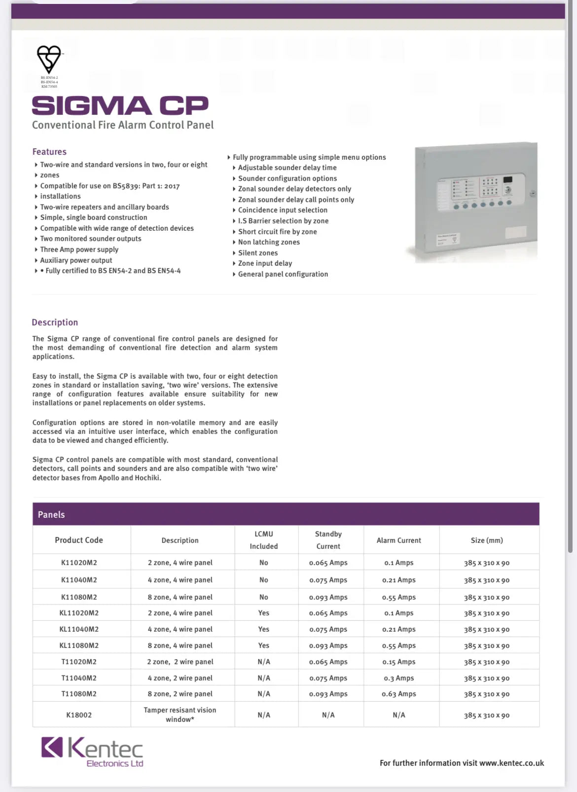 Kentec Fire Control Panel 4-Wire Conventional Fire Alarm Control Panel by Kentec, K11020M2 ...