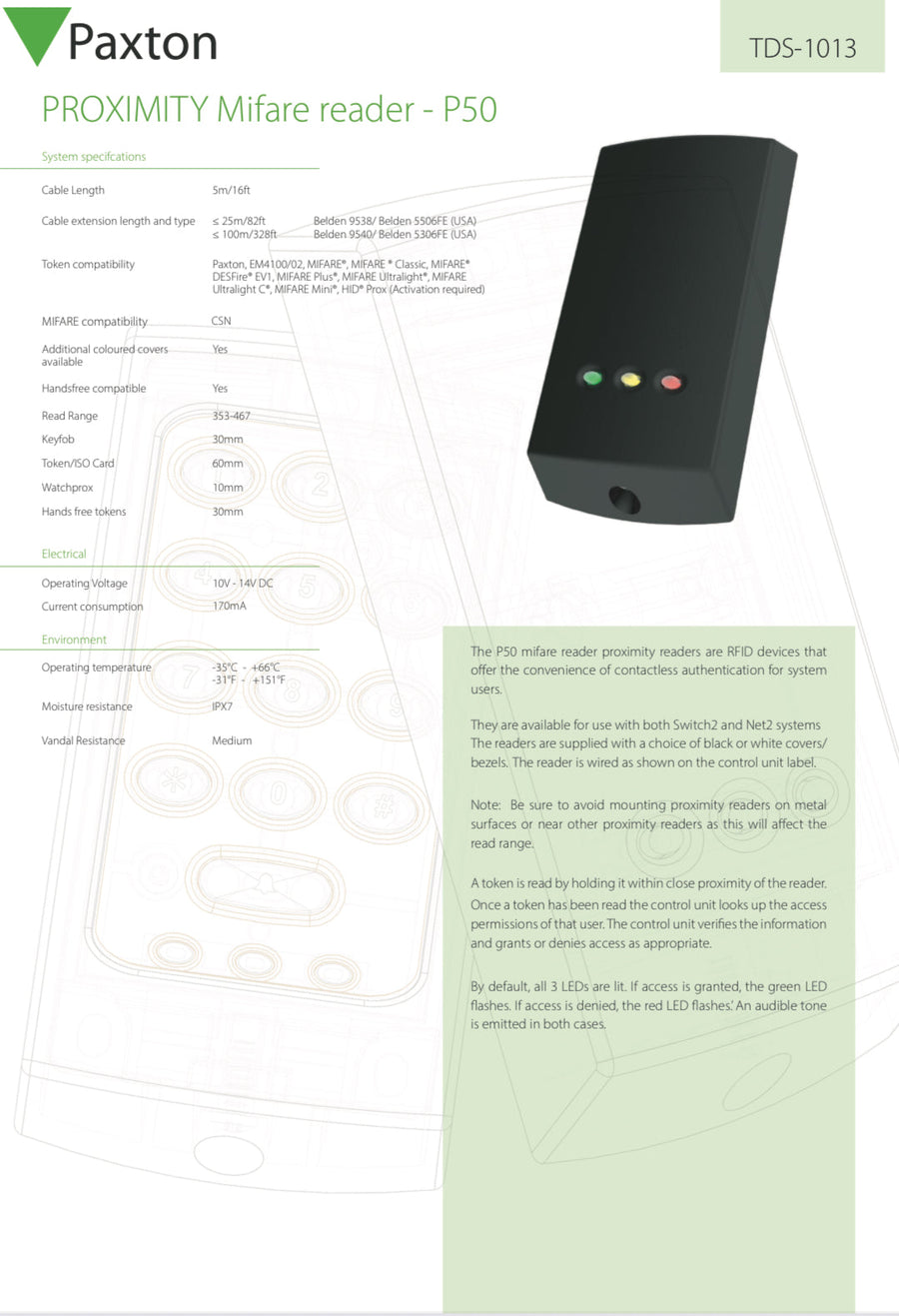 Paxton Net2 P50 MIFARE Proximity Reader, 353-467 – FIXES-HUB