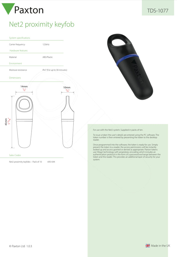 Paxton Net2 Proximity Keyfob (Pack 10) 695-644