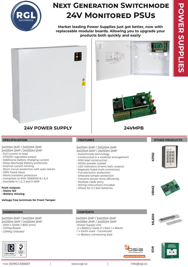 RGL 2402SM-2MP 24V DC 2 Amp monitored power supply unit