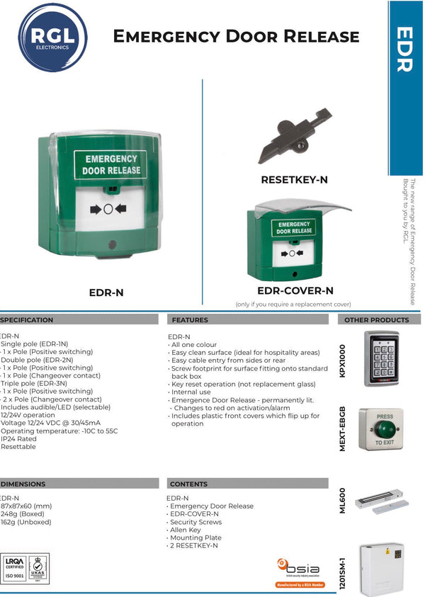 RGL Resettable Call Point Double Pole Green (New Style) EDR-2N