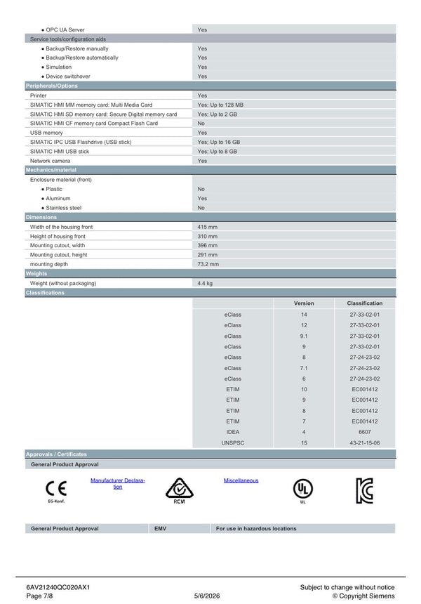 SIMATIC HMI TP1500 Comfort Comfort Panel touch operation 15’’ widescreen TFT display 6AV2124-0QC02-0AX1 SIEMENS