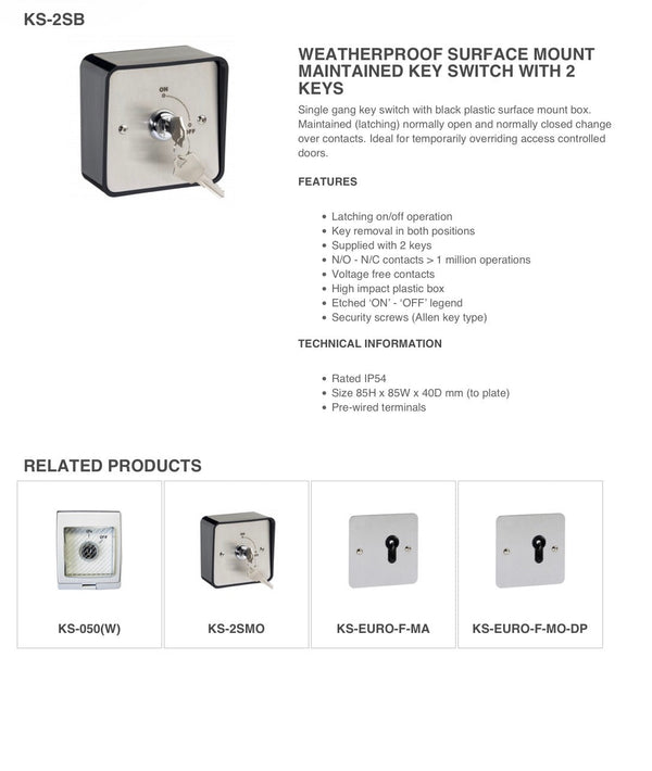 SSP Maintained Keyswitch Surface Mount Weatherproof KS-2SB