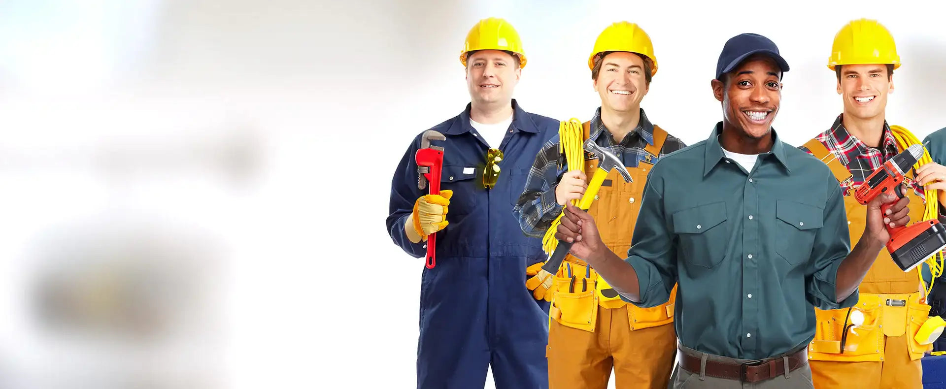 Yellow hard hats worn by construction workers